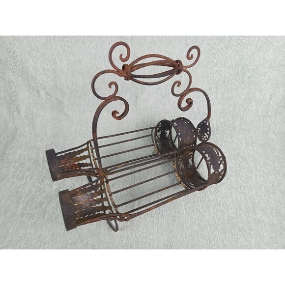 Wrought Iron Wine Caddy Vintage Wine Rack Ornamental Handle Fine Metal Work - Picture 10 of 10